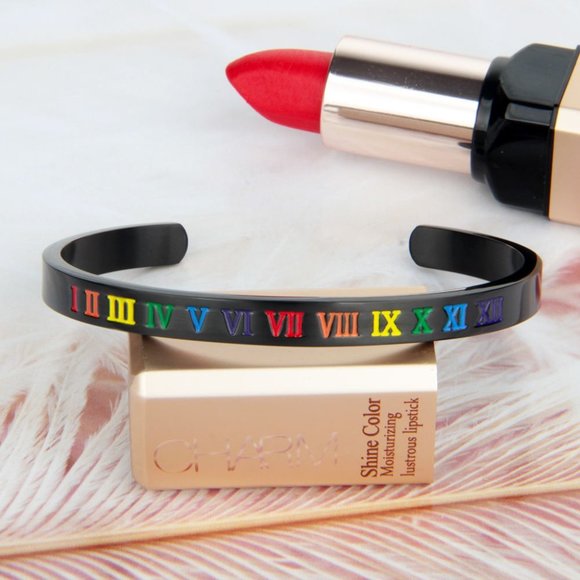 Rainbow Roman digital C shaped stainless steel bracelet - Picture 3 of 13